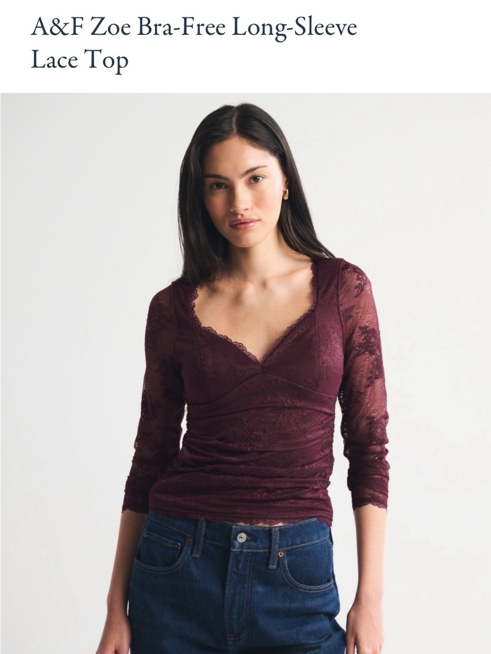 Abercrombie & Fitch Burgundy Lace Surplice Long-Sleeve Top